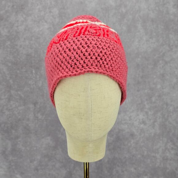 Pink Red Annabelle Crochet Knit Bucket Cap Hat Fun VTG Y2K Funky Beanie - Picture 2 of 4